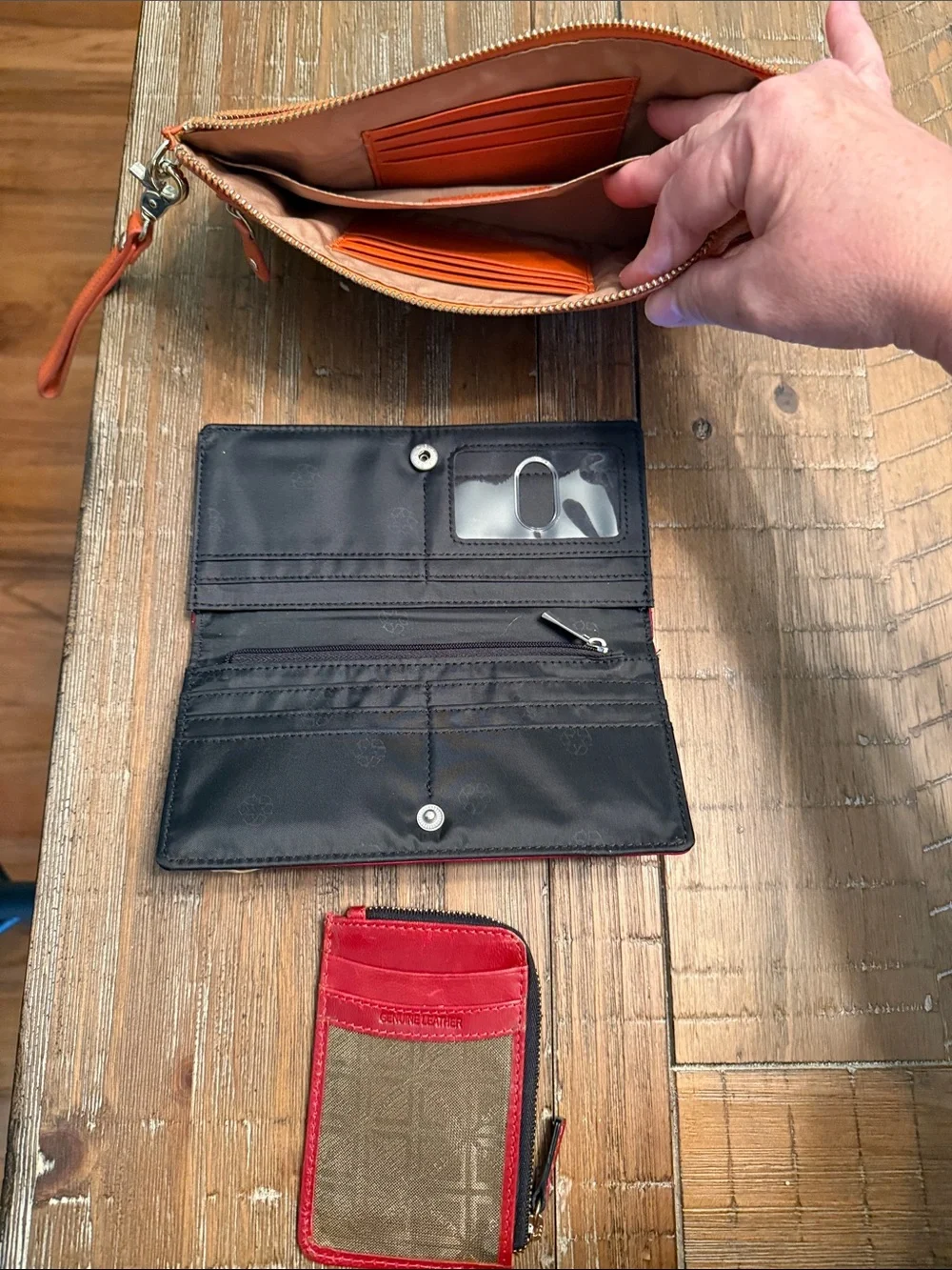 Rowallan Orange Pebbled Leather Zip Wristlet with Gold Plaque
